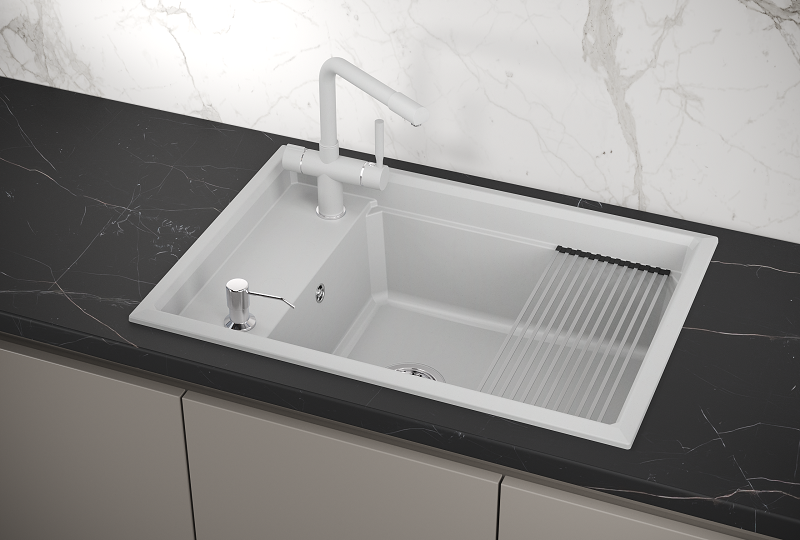 KS-7305, АРКТИК (БЕЛЫЙ), кухонная мойка, кварц