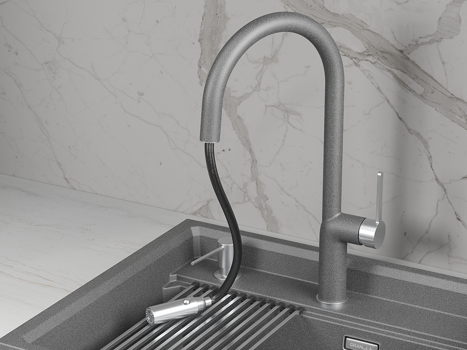 9010, ГРАФИТ (ЧЁРНО-СЕРЫЙ), СМЕСИТЕЛЬ КУХОННЫЙ