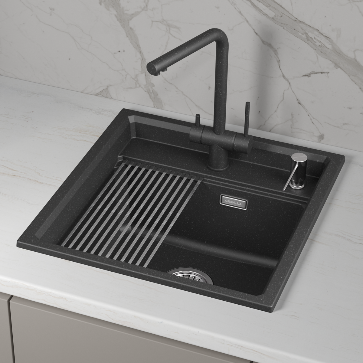 KS-5002i, ЧЁРНЫЙ  кухонная мойка, кварц