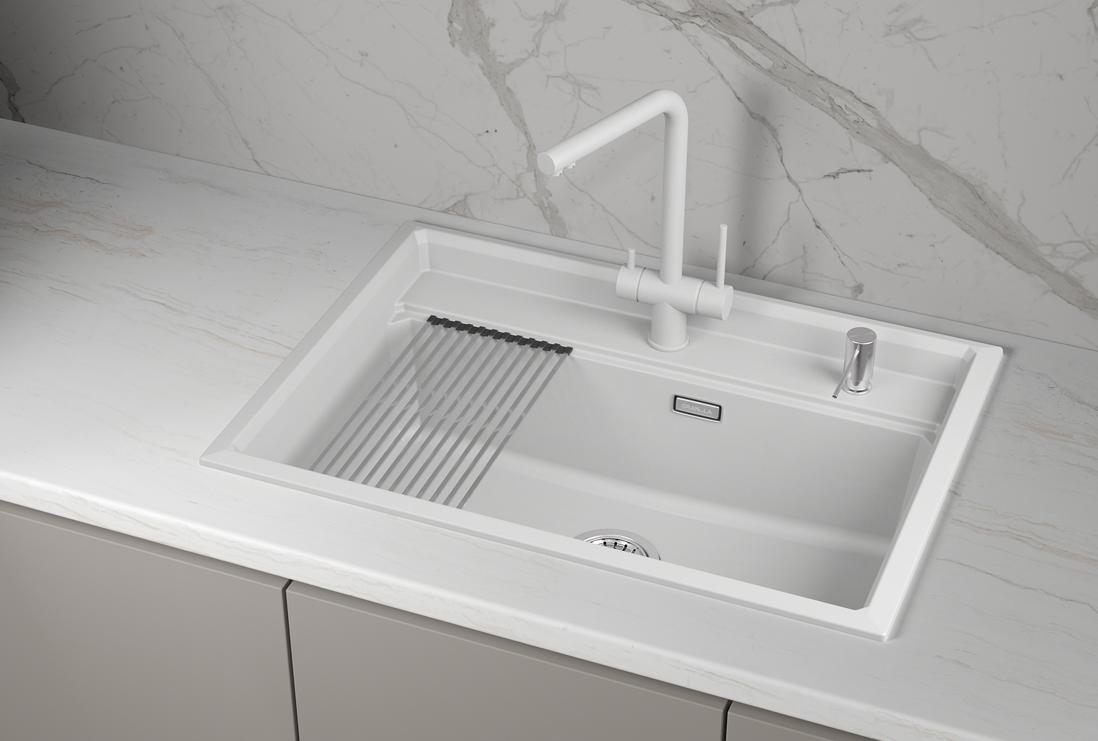 KS-7301i, АРКТИК (БЕЛЫЙ), кухонная мойка, кварц