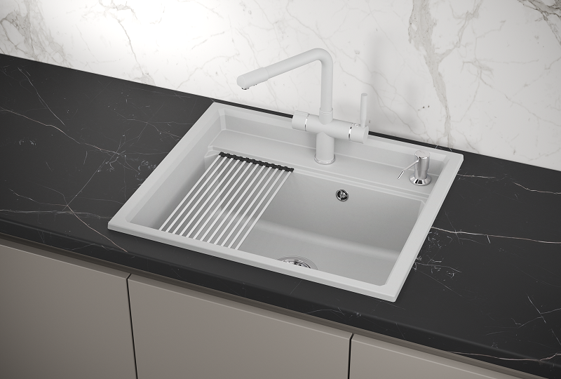 KS-6003, АРКТИК (БЕЛЫЙ), кухонная мойка, кварц
