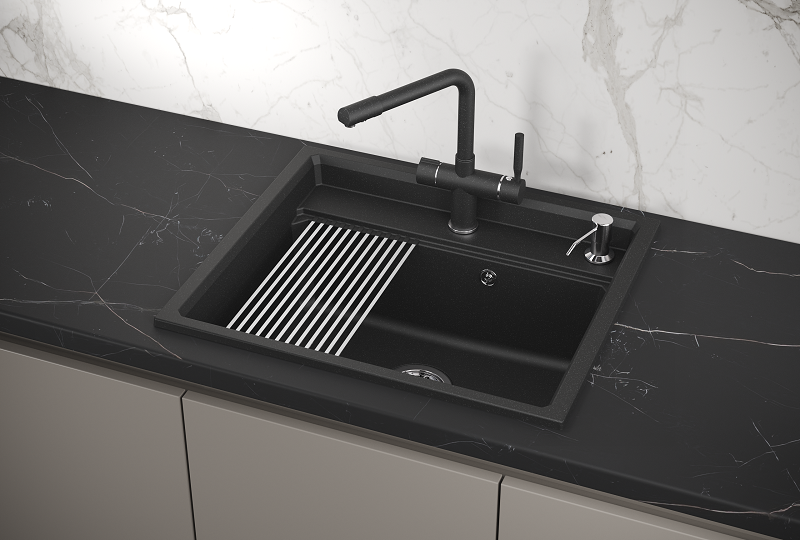 KS-6003, ЧЁРНЫЙ, кухонная мойка, кварц