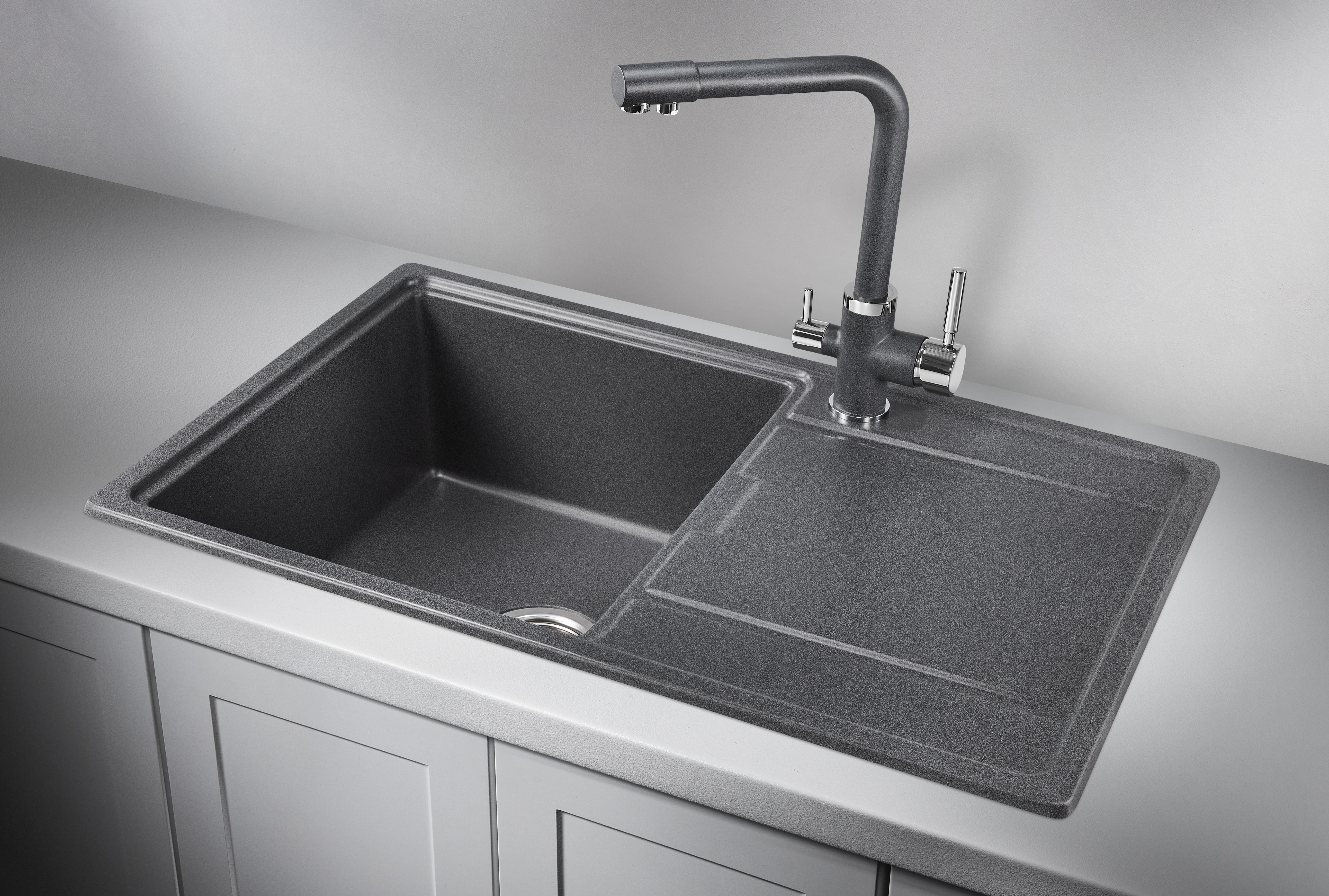 7804, ГРАФИТ (ЧЁРНО-СЕРЫЙ), кухонная мойка, кварц